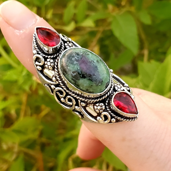New Huge Ruby Zoisite and Garnet 925 Silver Statement Ring. - Picture 12 of 16